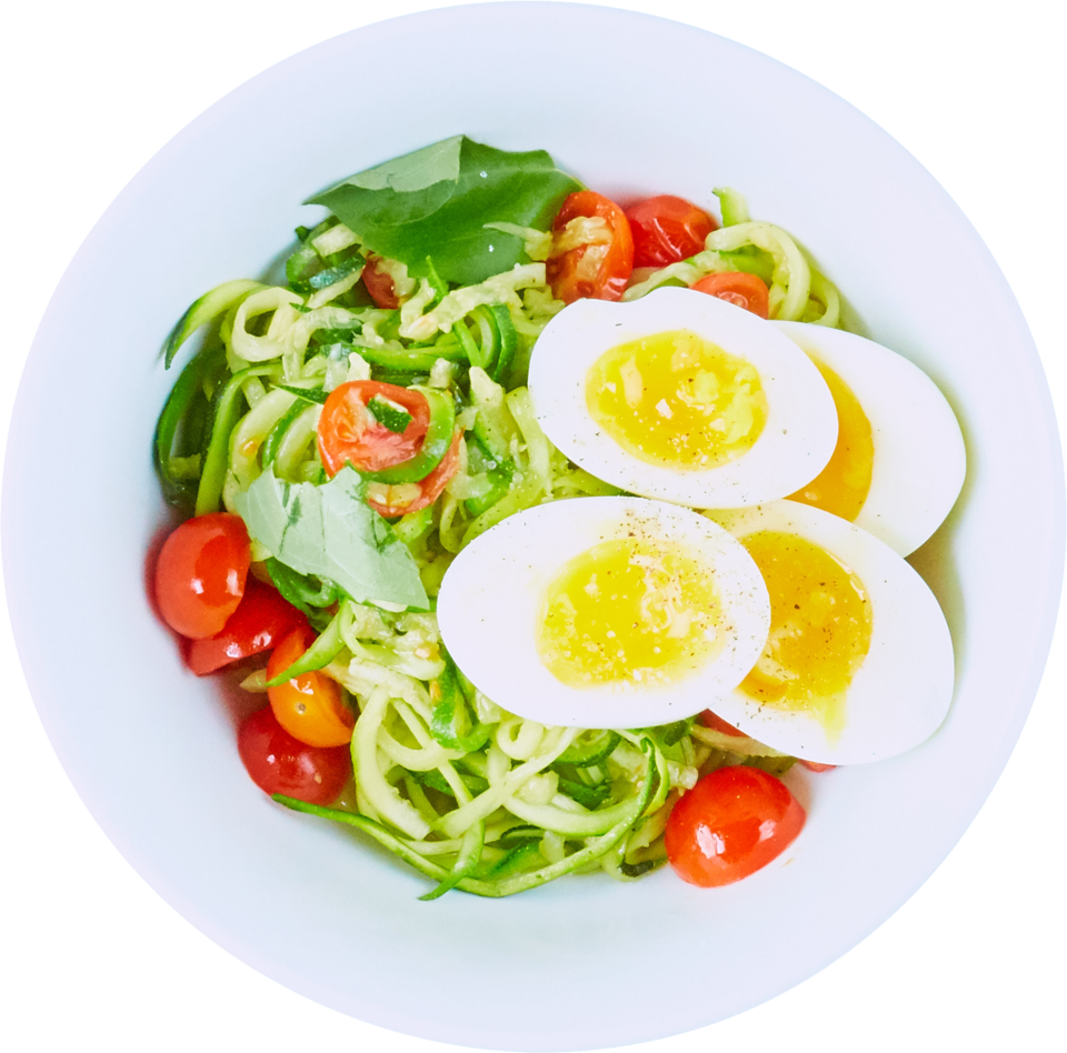 Zoodle & Brown Rice Bowl (w/ Olive Oil) with Cherry Tomatoes, Basil